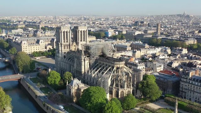 Paris - Notre Dame Church fire aftermath - 4K aerial videos