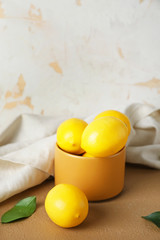 Fresh ripe lemons on table