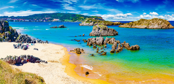 Noja Beach in Cantabria,Spain.Scenic coasts and coastal towns in northern Spain.