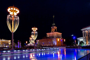 Skating rink on VDNKH in New Year and Christmas illumination