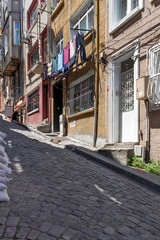 Street and building in Balat district in city of Istanbul, Turkey