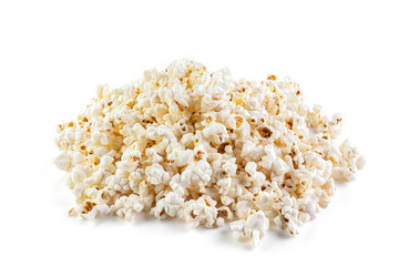 Heap of delicious popcorn, isolated on white background.