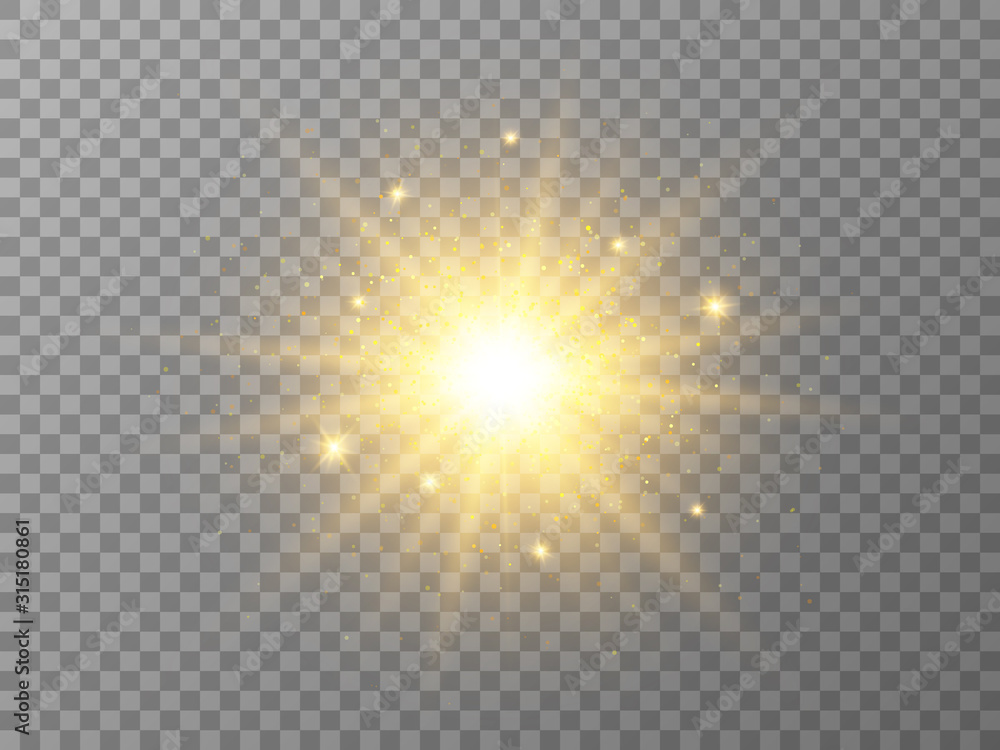 Canvas Prints gold glowing star with particles on transparent backdrop. magic light effect with stardust. bright y