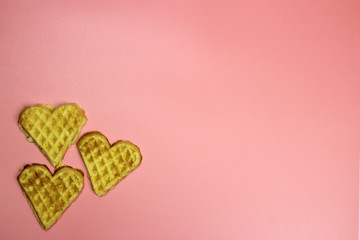 Cookies, waffle hearts. Valentine's day, love, Dating concept copy space