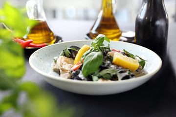 Seafood, mussels and shrimps in a lemon cream sauce