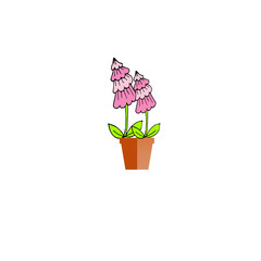 Icon pink flowers in brown pot object isolated flat design stock vector illustration for web, for print