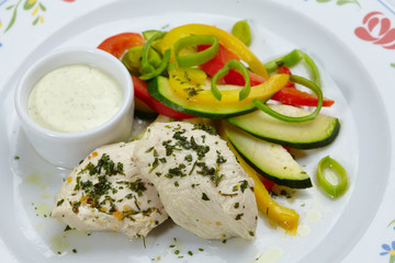 chicken with vegetables on the white background