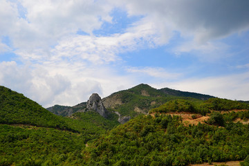 Fototapeta na wymiar Mountain road from Korce to Gjirocaster, Albania.