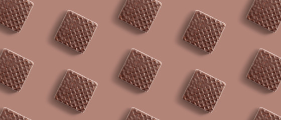 Square wafer cake with chocolate pattern