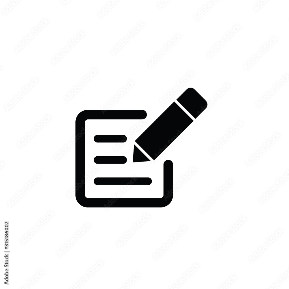 Poster edit icon. notepad edit symbol. list icon. line illustration. notepad with a pencil. checklist. maki