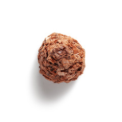 Chocolate candy with wafer crumbs on white, isolated