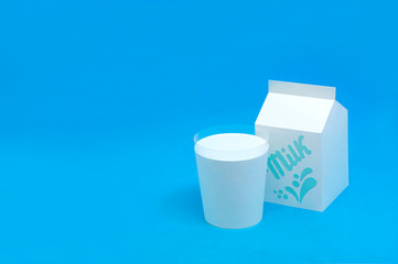 Paper milk in box and glass