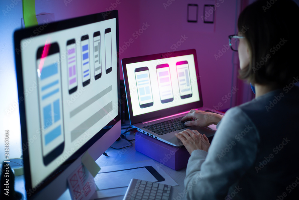 Poster designers create a user interface for mobile phones. website development. user experience.