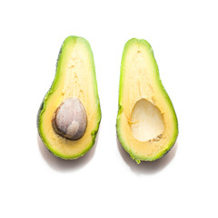 Two halves Avocado on white background