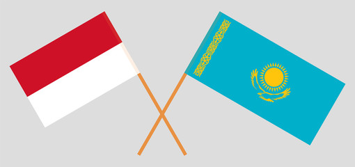 Crossed flags of Kazakhstan and Indonesia