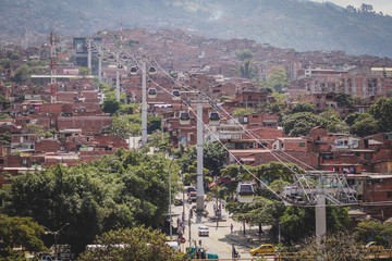 Cable car or gondola in Medellin, Colombia,. Public transport in Medellin is also a gondola, which takes you to the higher plains above the city and its slums. © Anze