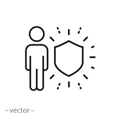 insurance life icon, assurance protect human, security health, thin line web symbol on white background - editable stroke vector illustration eps10