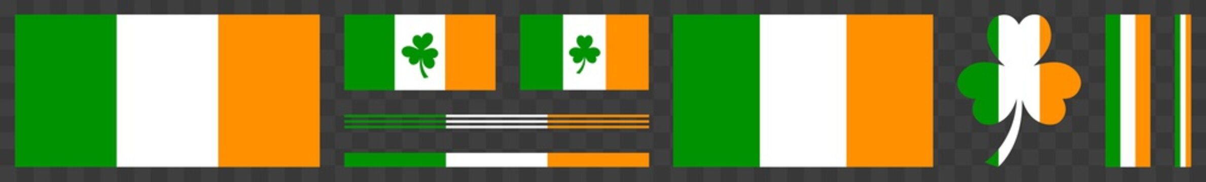 Ireland Flag Icon Green White Orange | Flags | Irish Symbol | Eire Colors Banner | St. Patrick's Day Logo | Clover Sign | Isolated | Variations