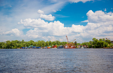 Rusty unfinished bridge in Kiev, Ukraine panorama
