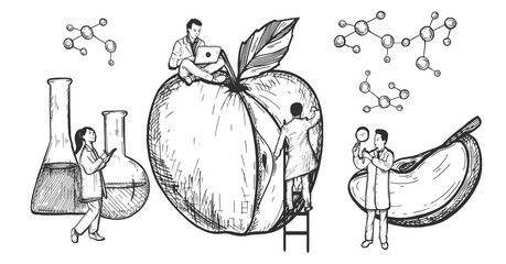 Modified unhealthy apple with GMO - obrazy, fototapety, plakaty
