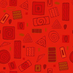 Seamless vector background. Geometric red with triangles and squares. Abstract