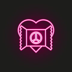 heart and postcard with peace neon style icon. Simple thin line, outline vector of human rights icons for ui and ux, website or mobile application