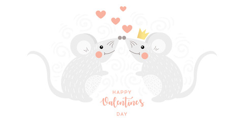 Love concept. Mouse with heart in cartoon style. Funny cartoon character. Greeting Valentines day card vector.