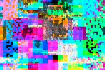 Pixel pattern of a digital glitch / Abstract background of a digital glitch in neon colors.