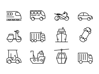 transport vehicle linear design set icons