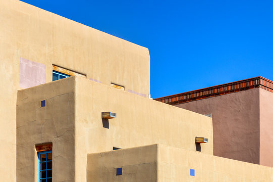 Southwestern Style Pueblo Architecture In Santa Fe, New Mexico