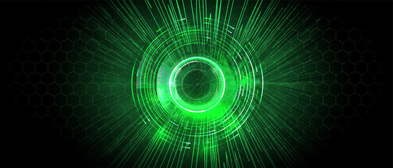 Control panel or HUD interface. Vector illustration. Dark spaceship interior with large window view Concept and screen design, technology and science circuits