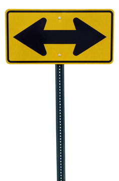 T intersection Right and Left turn only sign. Isolated.