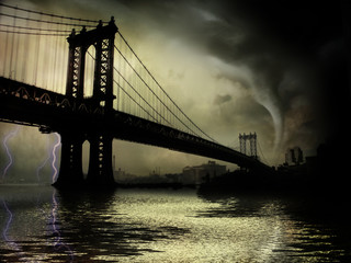 Fototapeta na wymiar Tornado. Manhattan bridge. NYC Illustration