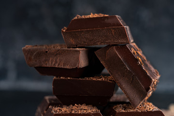Chopped Chunks chocolate on the dark background