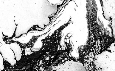 Beautiful painting. Unique hand painted decorative image for creative design of posters, websites, wallpapers, prints, cards. Modern piece of art. Unusual artistic style. Black fluid chinese ink.