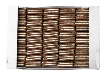 Soft Chocolate Butter Cookies with White Creamy Filling Isolated