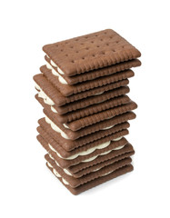 Soft Chocolate Butter Cookies with White Creamy Filling Isolated