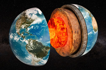 Structure of planet Earth in space, 3D rendering © alexlmx
