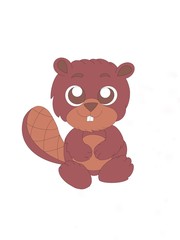 Cute baby beaver on white background. Cute animal illustration.Beavers drawings. Application in children's printing, advertising, packaging of goods, textiles,postcards.