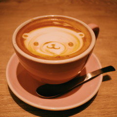 Latte art of a cute bear in a cafe in Hiroshima, Japan.