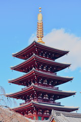 Fototapeta na wymiar The five-story pagoda at Asakusa Temple in Tokyo, Japan.