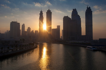 Fototapeta na wymiar Dubai city skyline in the morning, sunrise