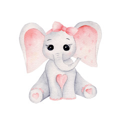 Cute baby girl elephant hand drawn watercolor illustrations set © tanialerro