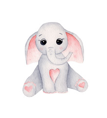 Cute baby elephant hand drawn watercolor illustration