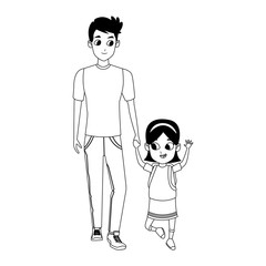 Happy man with his daughter standing, flat design