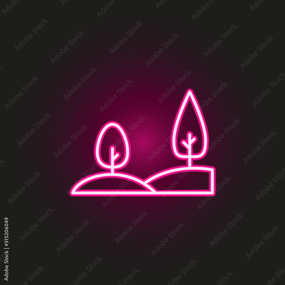 Poster hills neon style icon. simple thin line, outline vector of landspace icons for ui and ux, website or