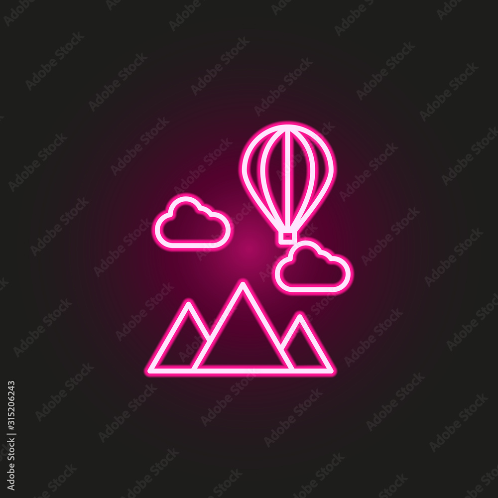 Poster mountains and balloon neon style icon. simple thin line, outline vector of landspace icons for ui an