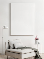 Mock up poster, Scandinavian interior design, 3d render, 3d illustration