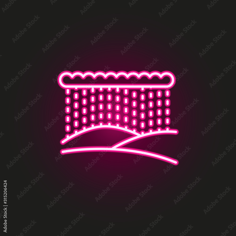 Poster rain over hills neon style icon. simple thin line, outline vector of landspace icons for ui and ux, 