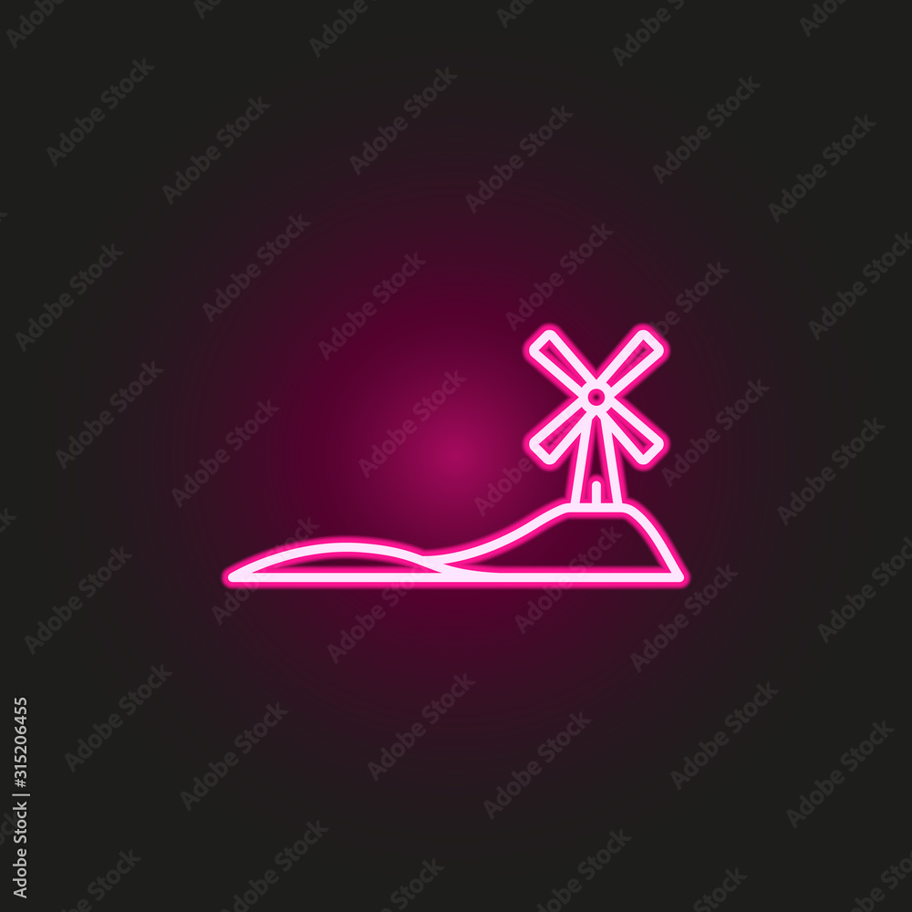 Poster windmill on field neon style icon. simple thin line, outline vector of landspace icons for ui and ux